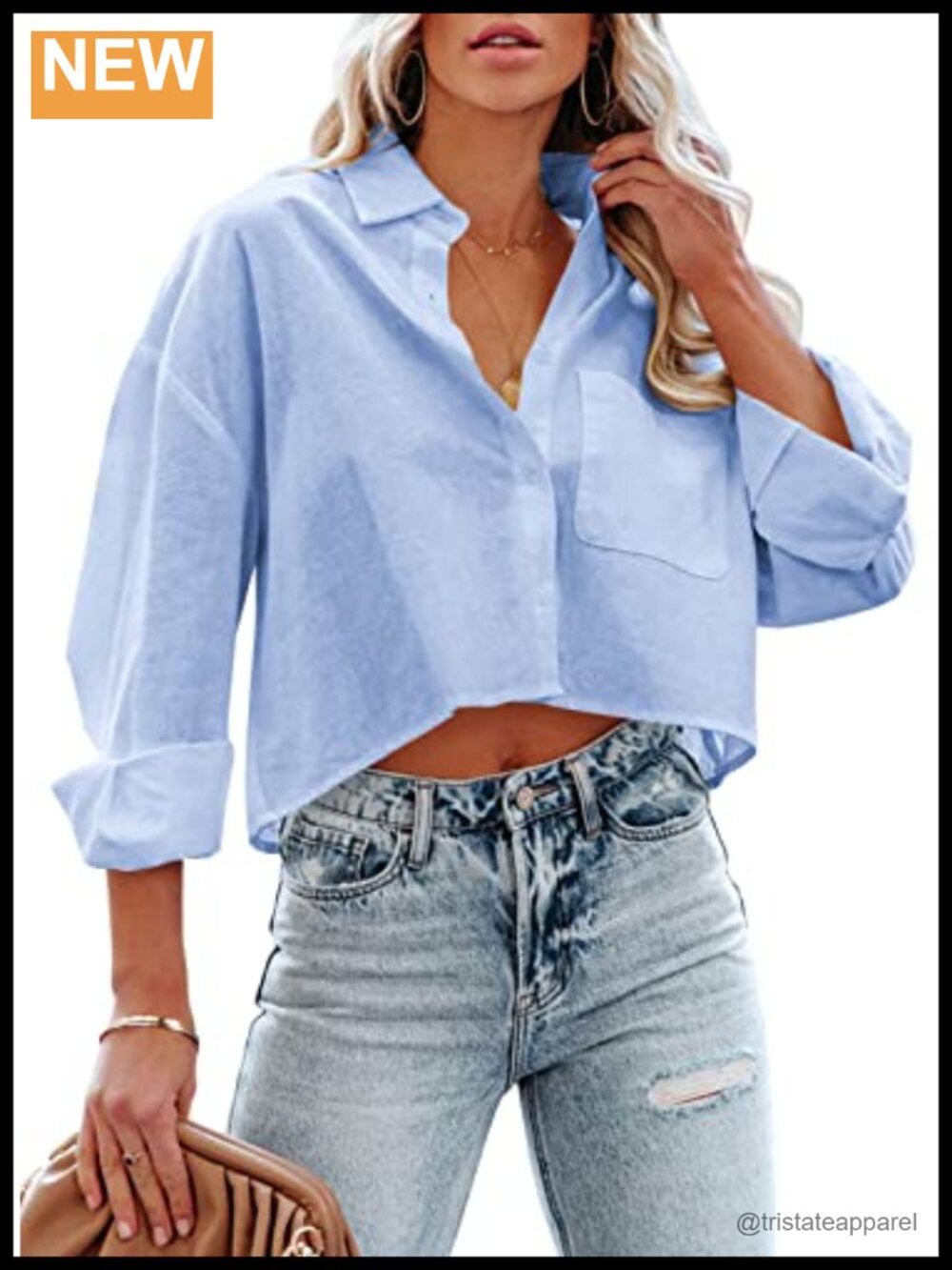 100% Cotton Long Sleeve Crop Button Down Shirt Women Collared Blouse